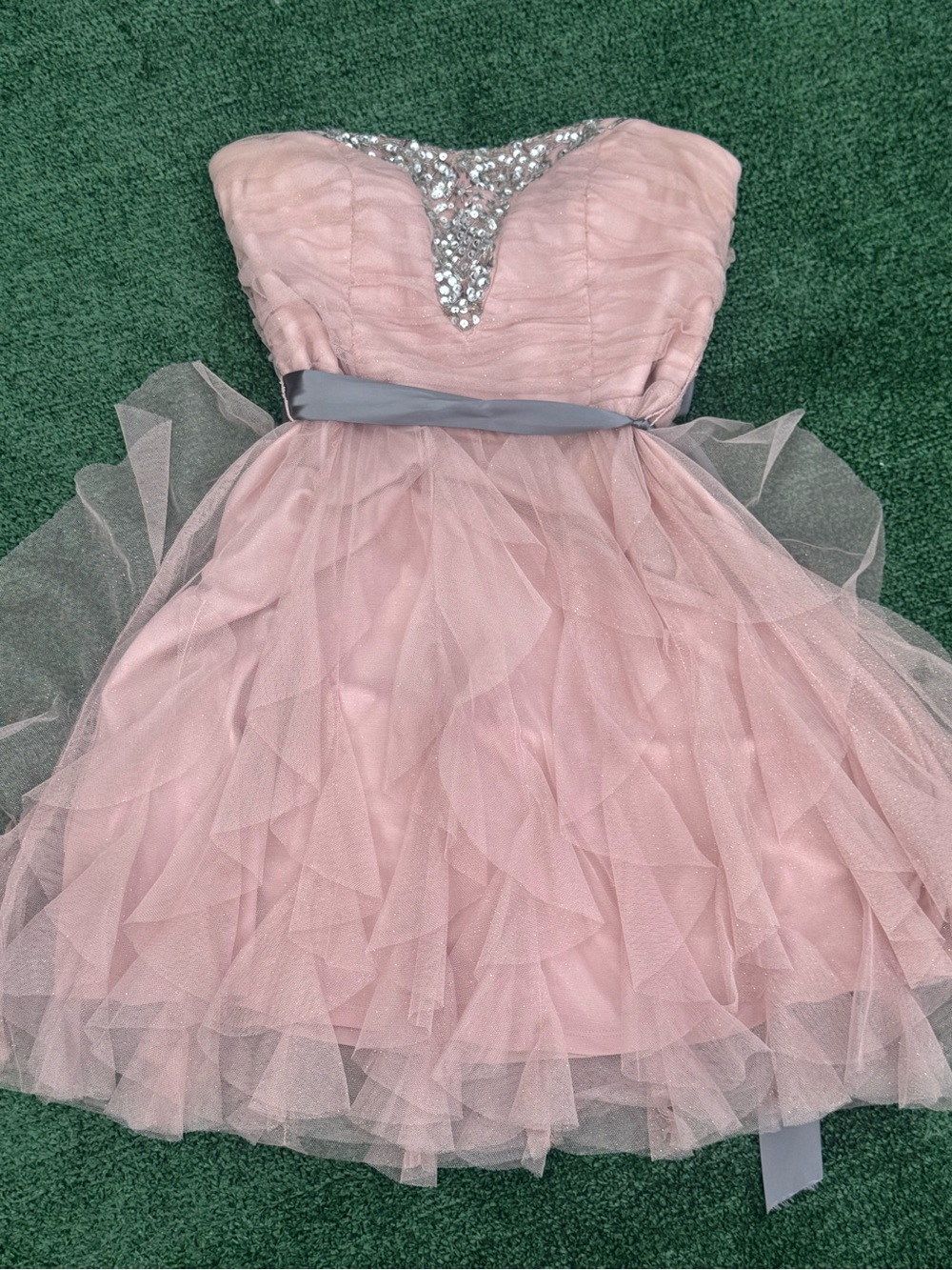 Champagne Tulle Party Dress with rhinestones